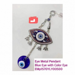 Eye Metal Pendant - Blue Eye Color Eye and 4 small elephants